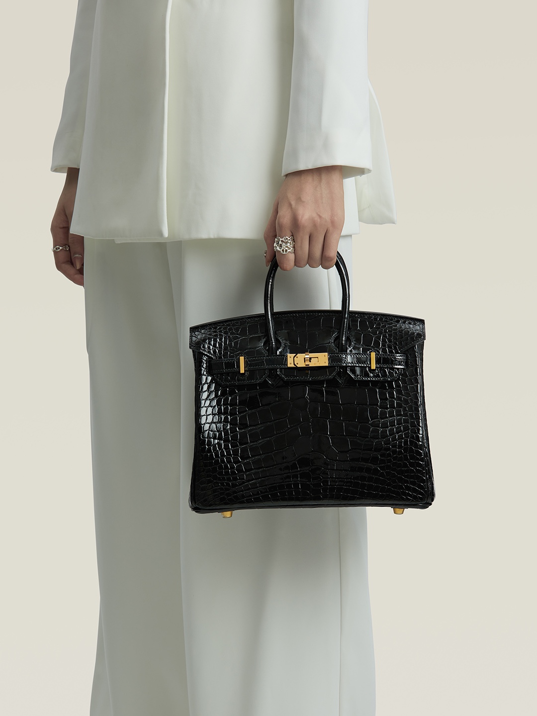 Hermes Birkin 25CM Handmade Bag In Black Crocodile Niloticus Shiny Skin